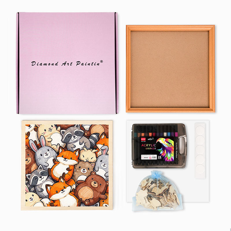 Skogsvänner - Träpussel att färglägga