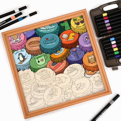 Färgglada mössor - Träpussel att färglägga