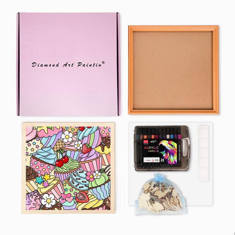 Söta muffins - Träpussel att färglägga