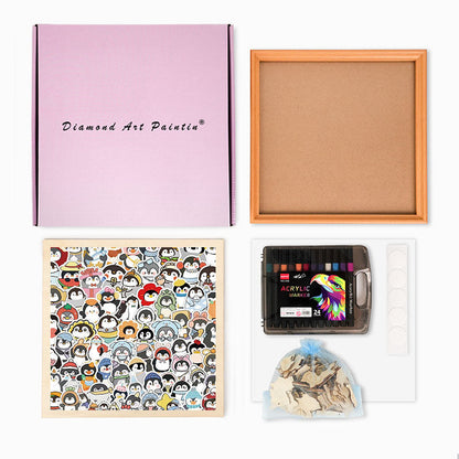 Roliga pingviner - Träpussel att färglägga