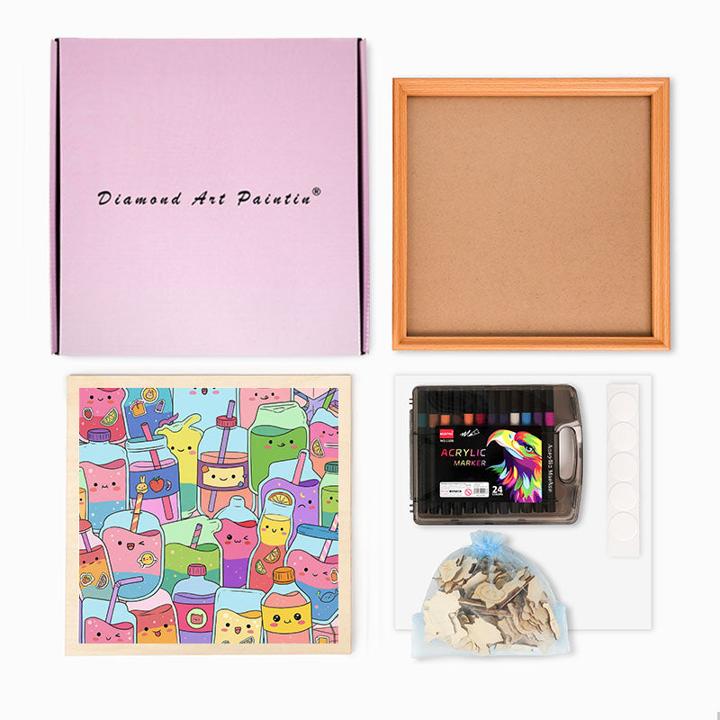 Söta juicer - Träpussel att färglägga