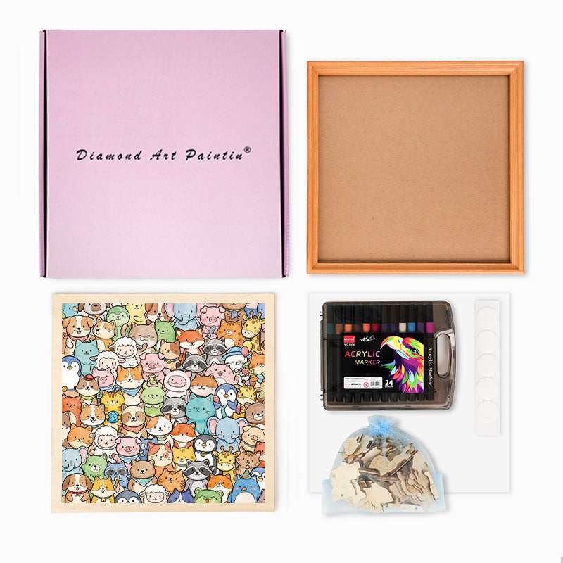 Nyckfulla djur - Träpussel att färglägga