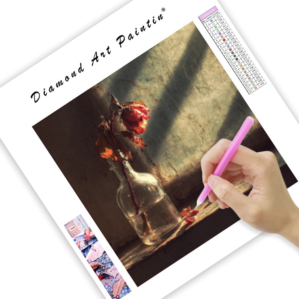 Torkad ros i glas - Diamantmålning