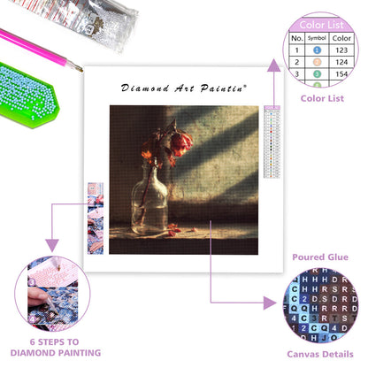 Torkad ros i glas - Diamantmålning