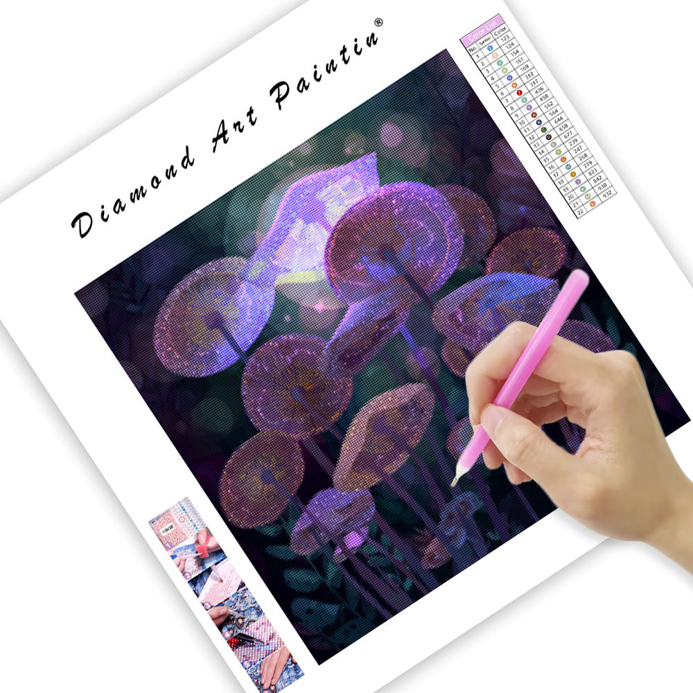 Lysande svampar i älvring - Diamantmålning