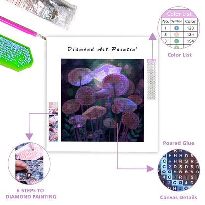 Lysande svampar i älvring - Diamantmålning