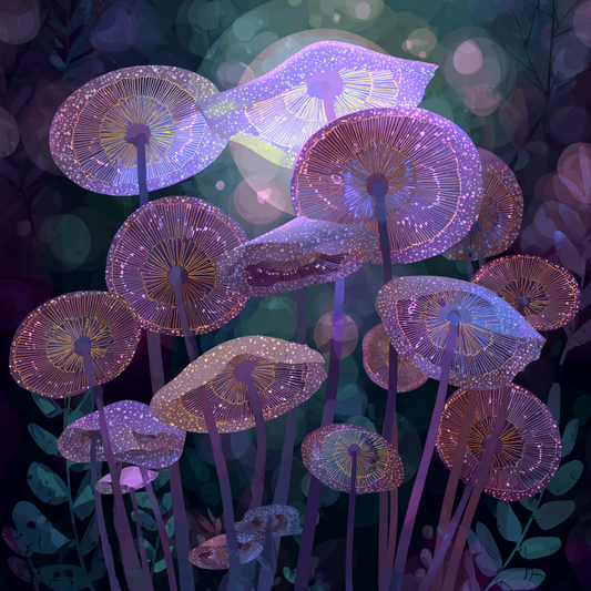 Lysande svampar i älvring - Diamantmålning