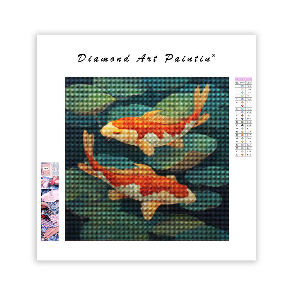 Koi i näckrosdammkonst - Diamantmålning