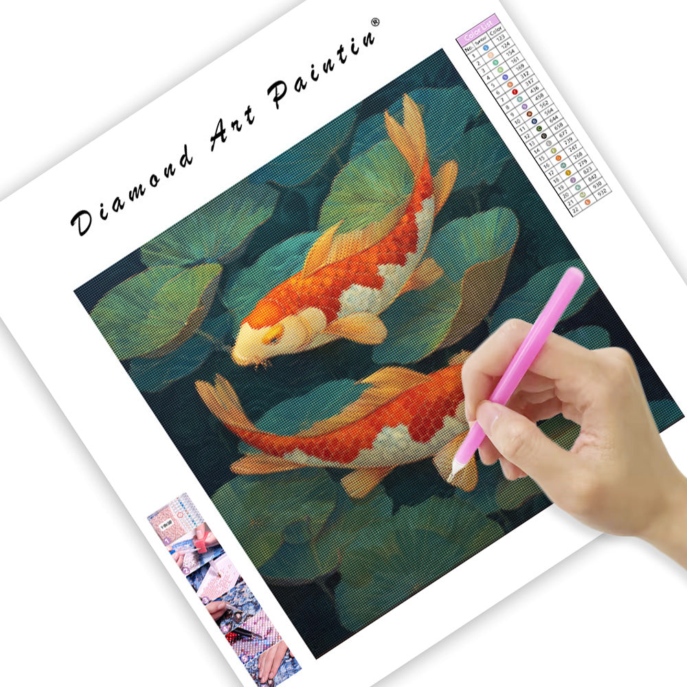 Koi i näckrosdammkonst - Diamantmålning