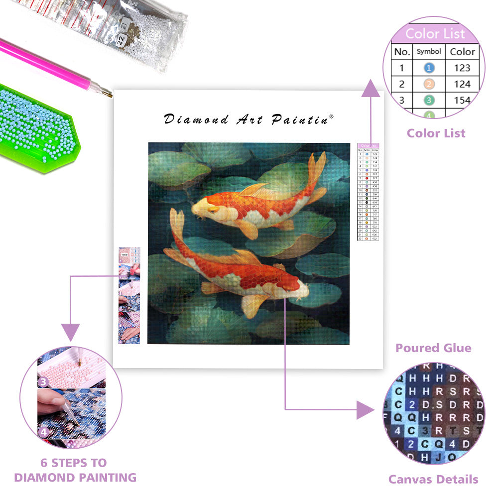 Koi i näckrosdammkonst - Diamantmålning