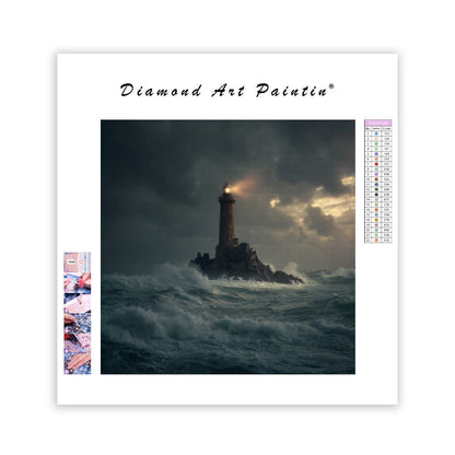 Fyr i stormigt hav - Diamantmålning
