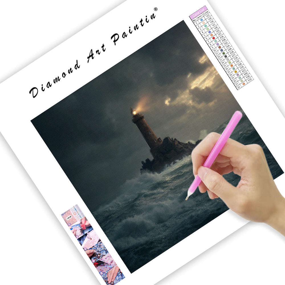 Fyr i stormigt hav - Diamantmålning