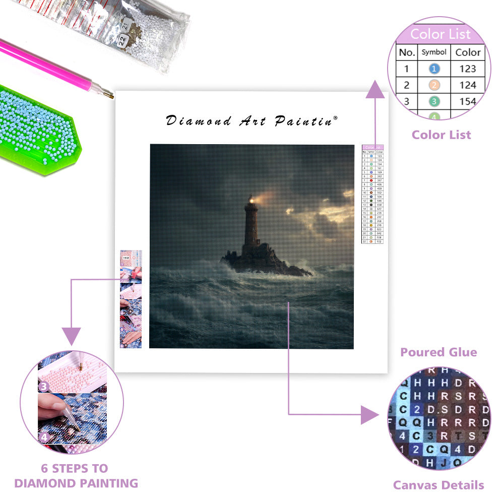 Fyr i stormigt hav - Diamantmålning