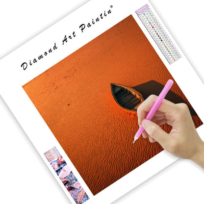 Ensam båt på sanddyner - Diamantmålning