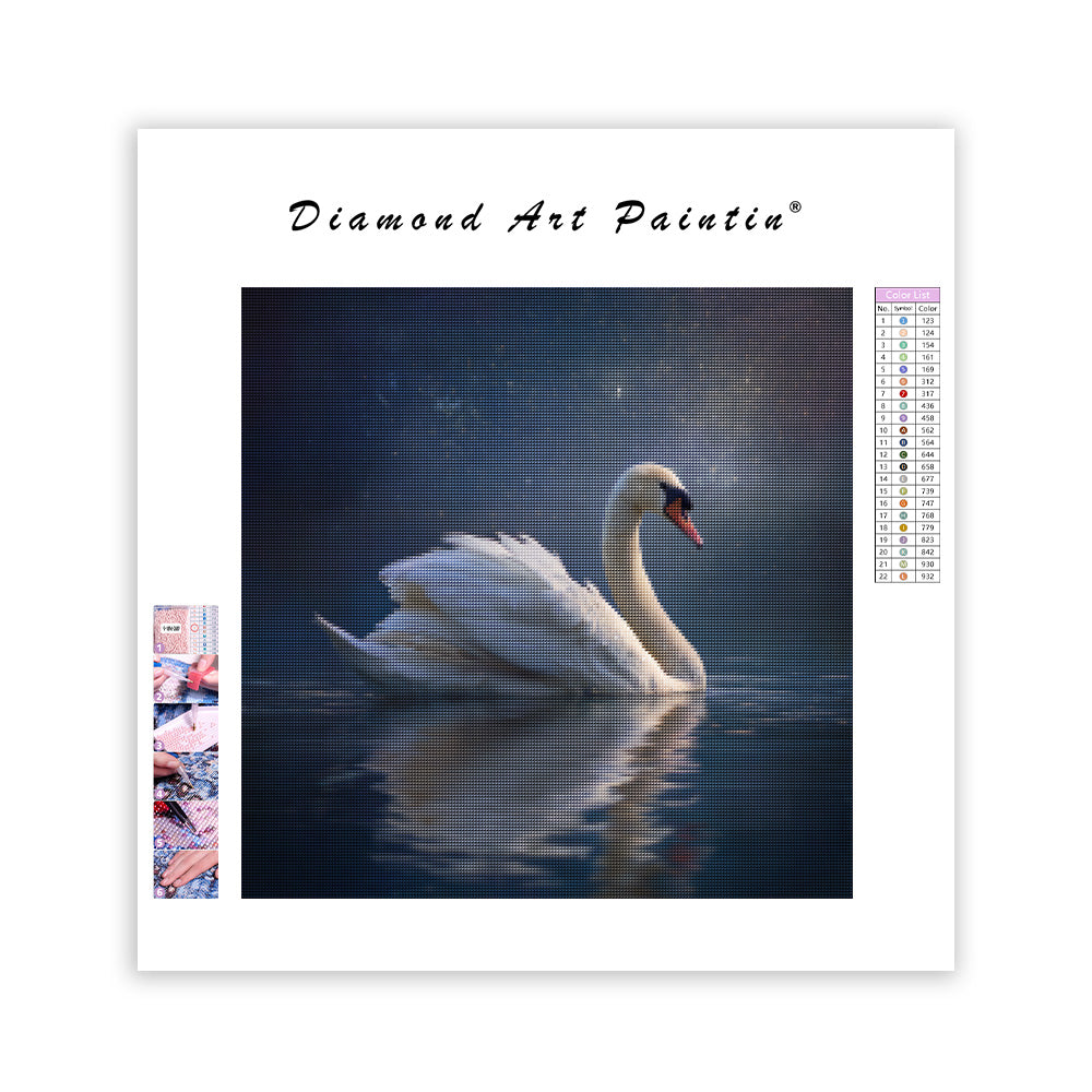 Svan i månsken - Diamantmålning