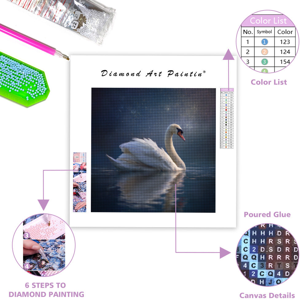 Svan i månsken - Diamantmålning