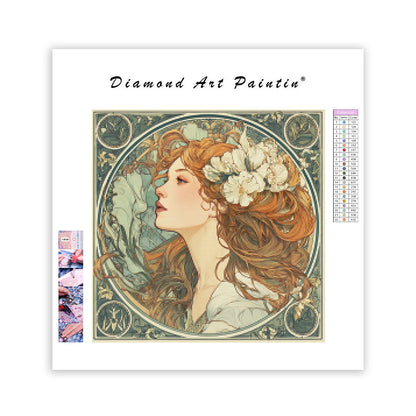 Blommig elegans i Mucha-stil - Diamantmålning