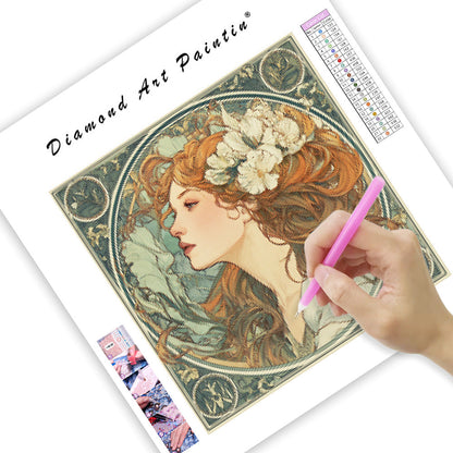 Blommig elegans i Mucha-stil - Diamantmålning