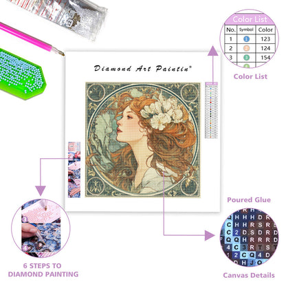 Blommig elegans i Mucha-stil - Diamantmålning