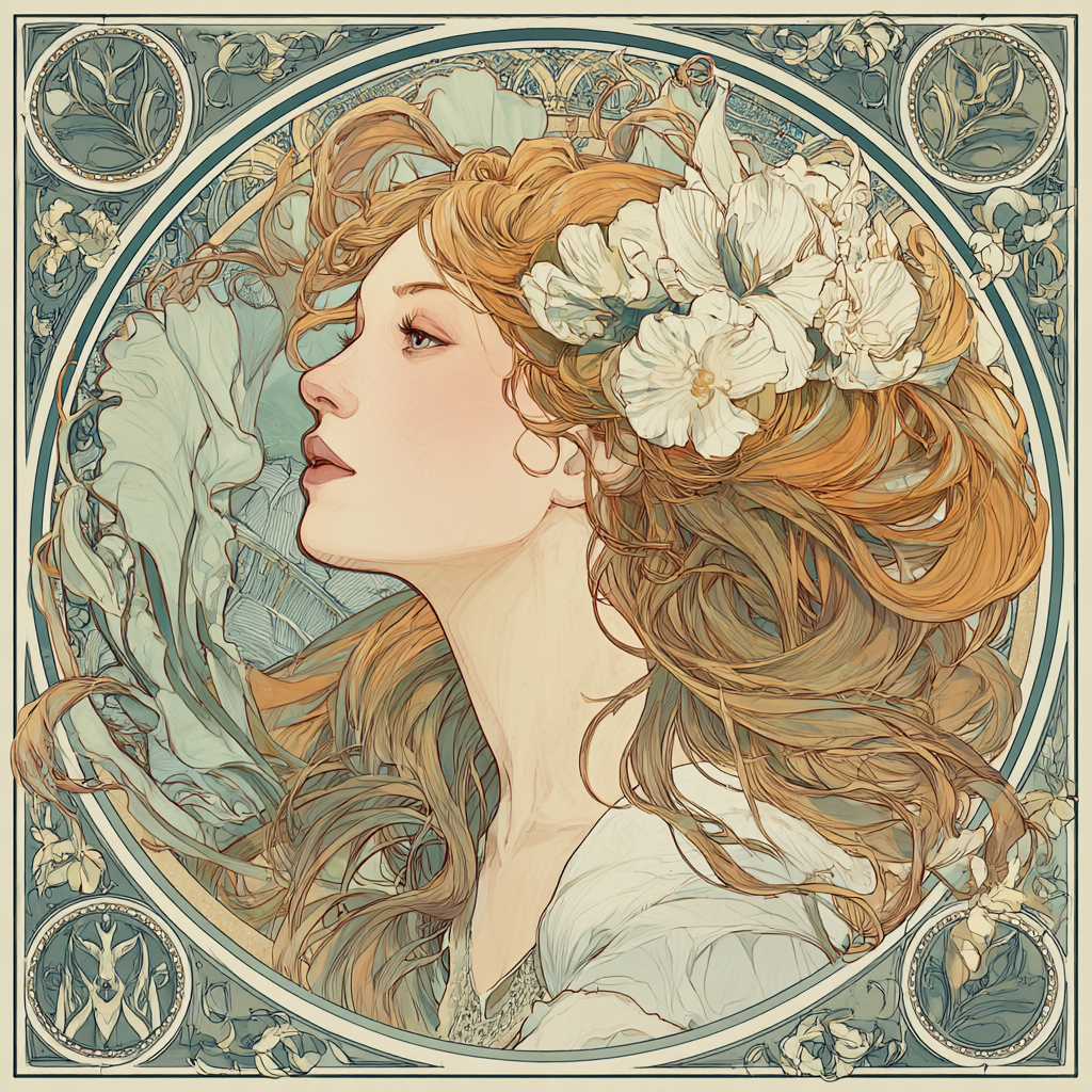 Blommig elegans i Mucha-stil - Diamantmålning