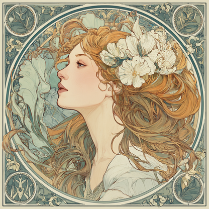 Blommig elegans i Mucha-stil - Diamantmålning