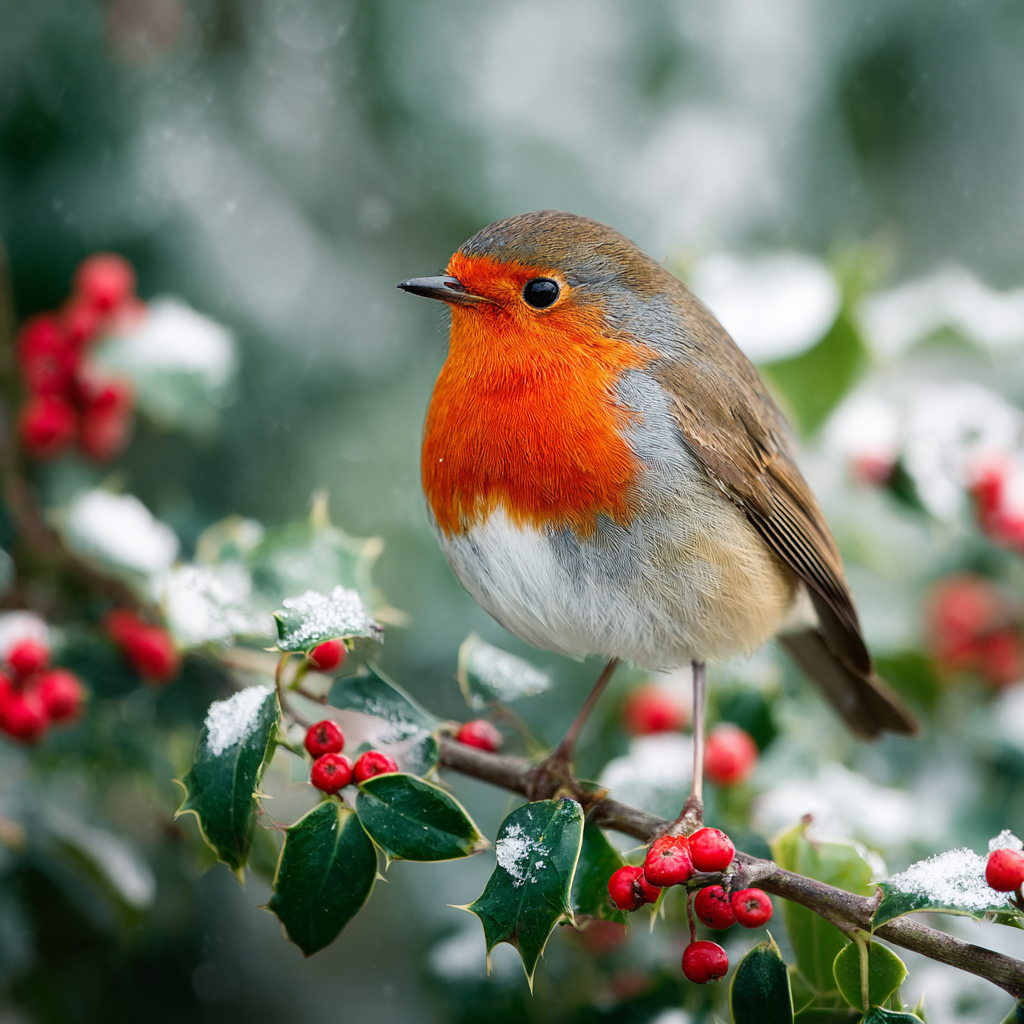 Rödhake på järnekgren - Diamantmålning