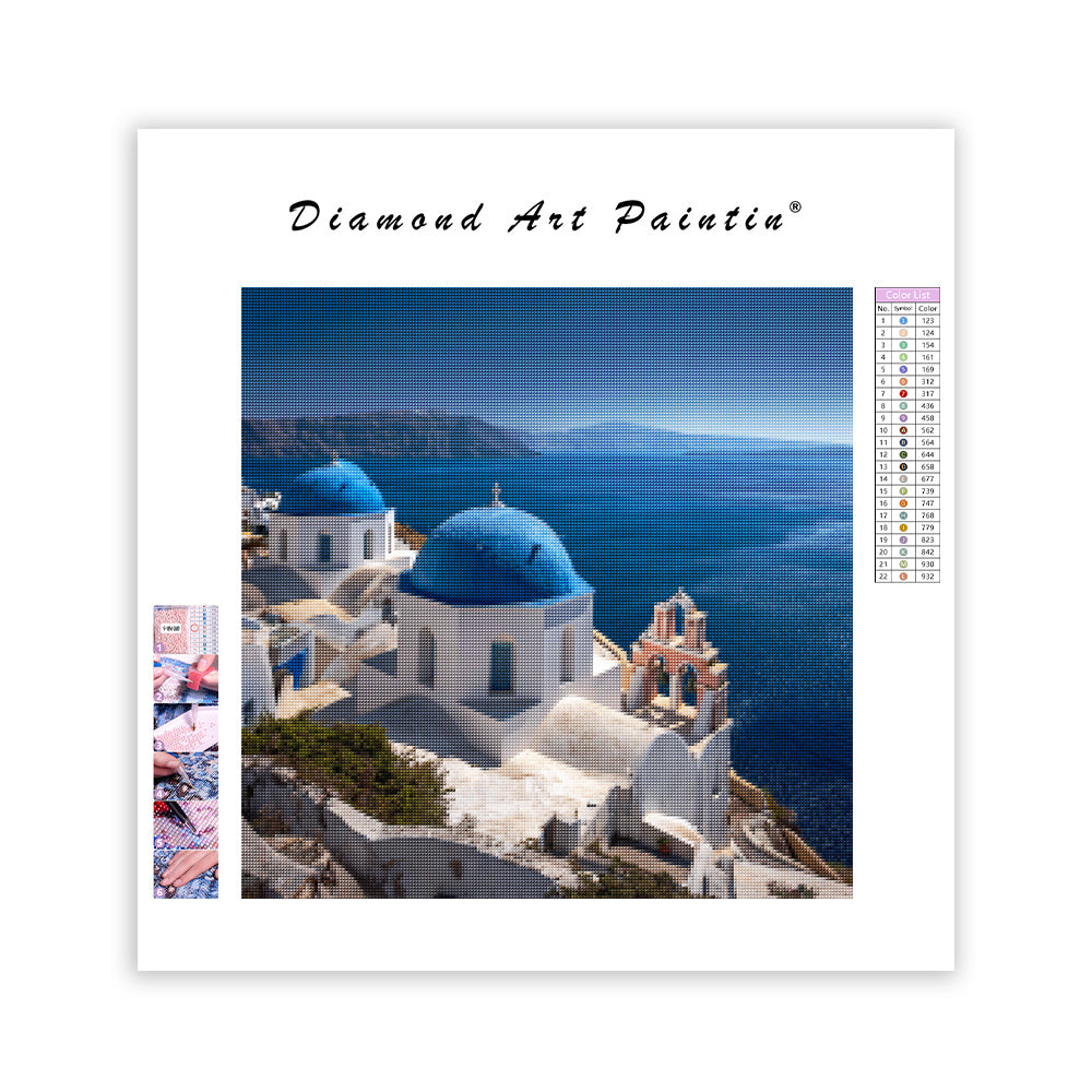 Utsikt över Santorini blå kupol - Diamantmålning