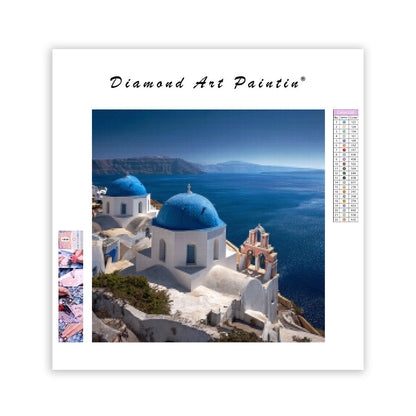 Utsikt över Santorini blå kupol - Diamantmålning