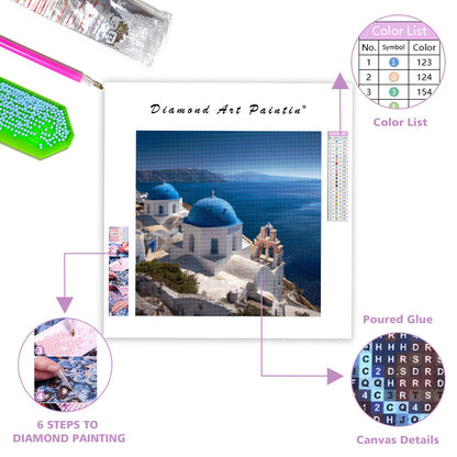 Utsikt över Santorini blå kupol - Diamantmålning
