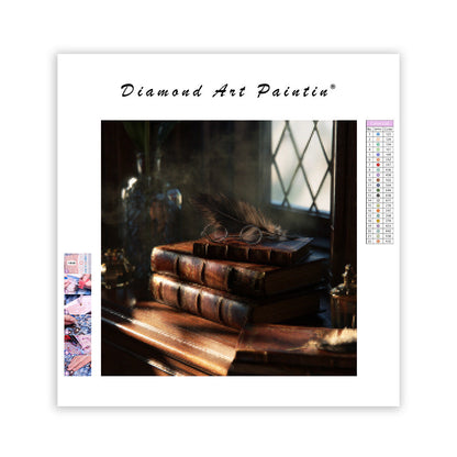 Solbelyst bibliotekshörna - Diamantmålning