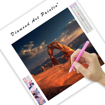 Solnedgång vid ökensandstensbåge - Diamantmålning