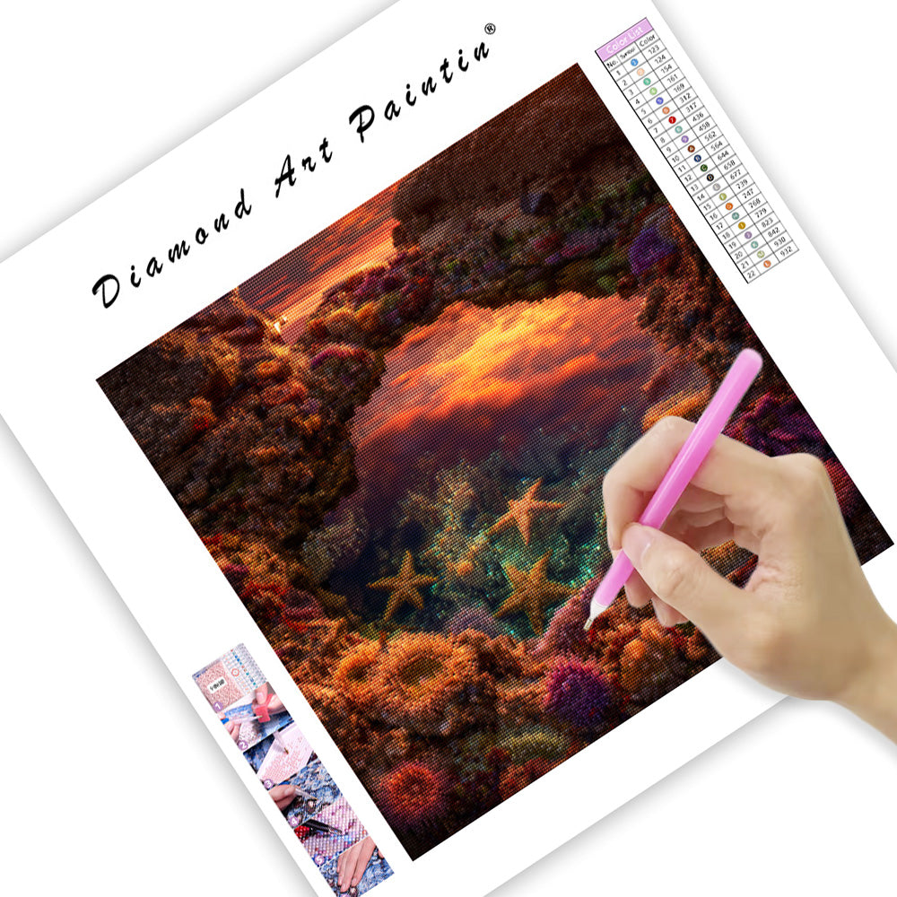 Solnedgångs tidvattenpool mikrokosmos - Diamantmålning