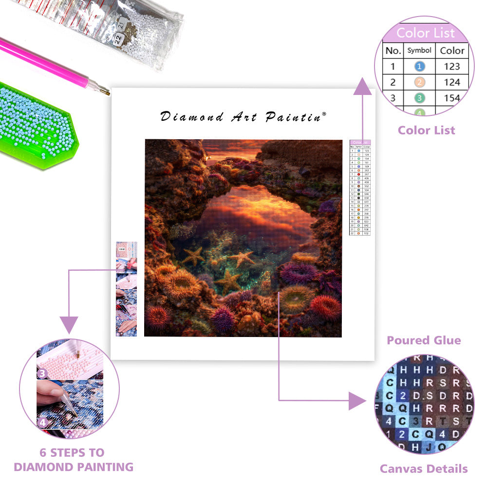 Solnedgångs tidvattenpool mikrokosmos - Diamantmålning