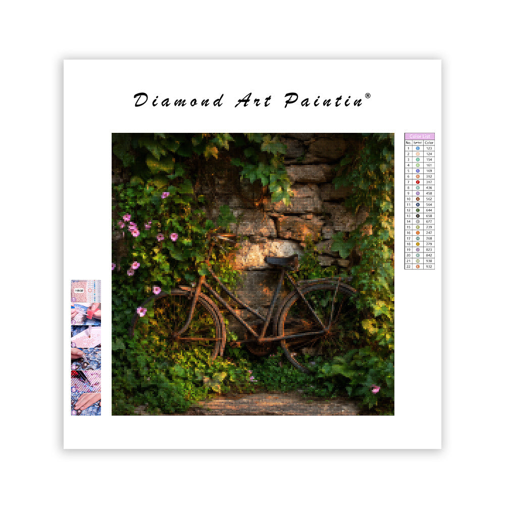 Cykel omfamnad av vinrankor - Diamantmålning