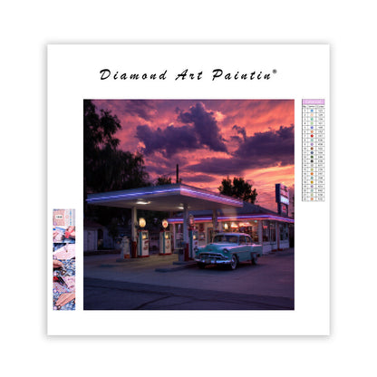 Vintage bensinstation skymning - Diamantmålning