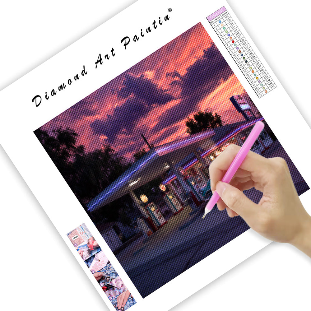 Vintage bensinstation skymning - Diamantmålning