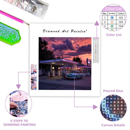 Vintage bensinstation skymning - Diamantmålning