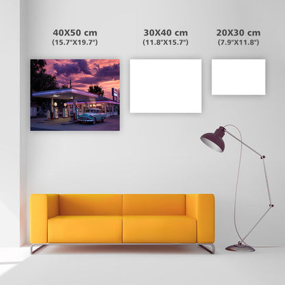 Vintage bensinstation skymning - Diamantmålning