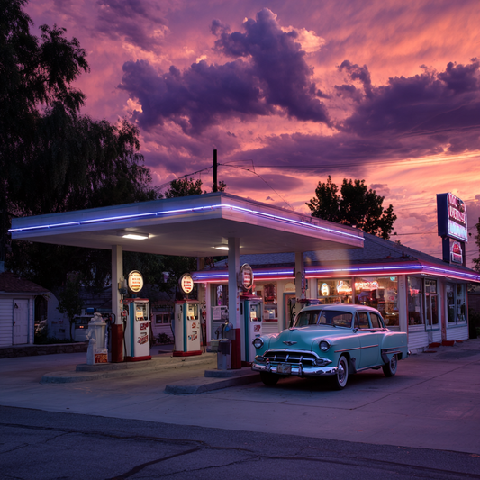 Vintage bensinstation skymning - Diamantmålning