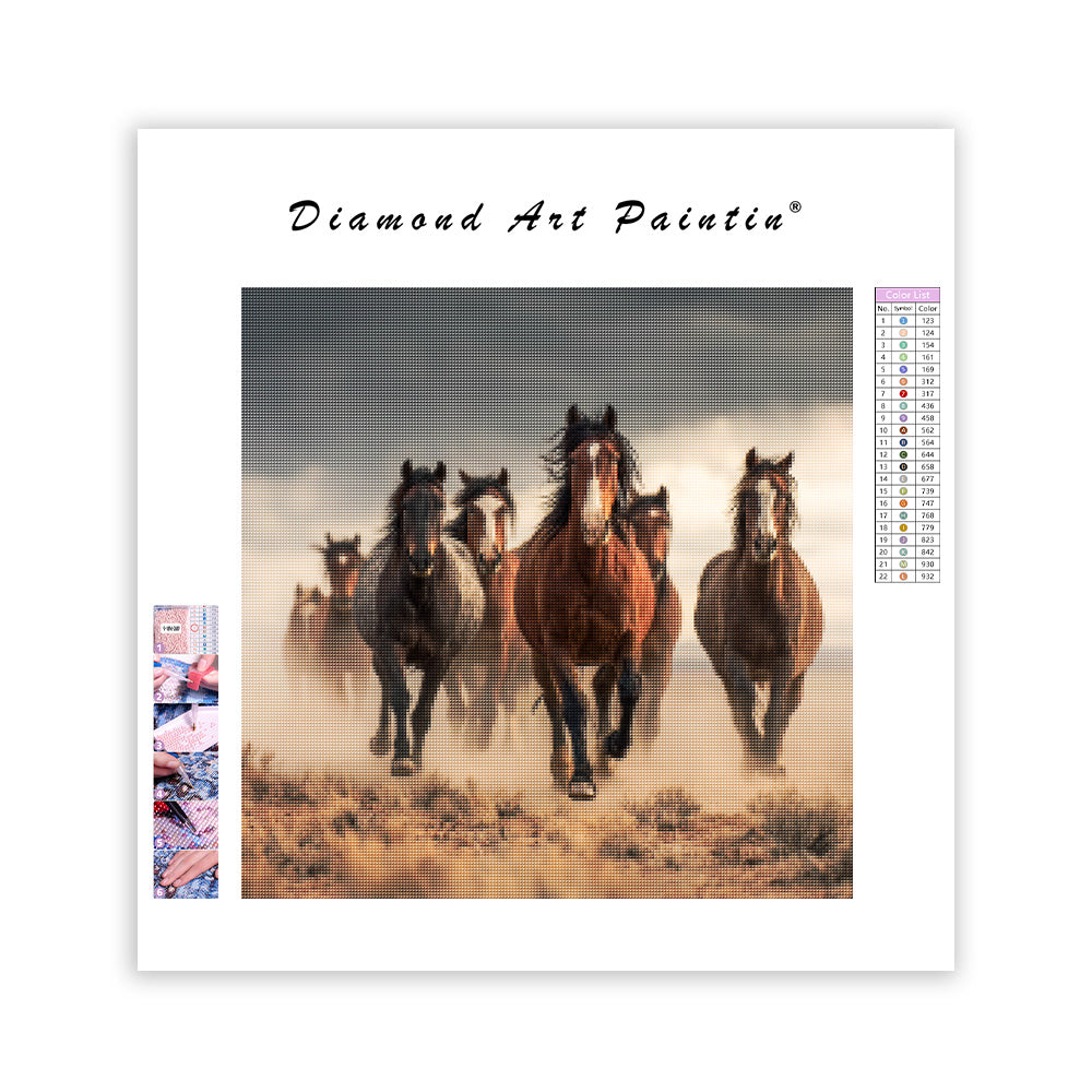 Vilda mustanger springer fritt - Diamantmålning