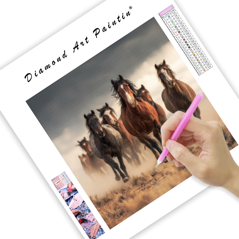 Vilda mustanger springer fritt - Diamantmålning