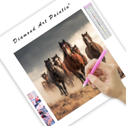 Vilda mustanger springer fritt - Diamantmålning