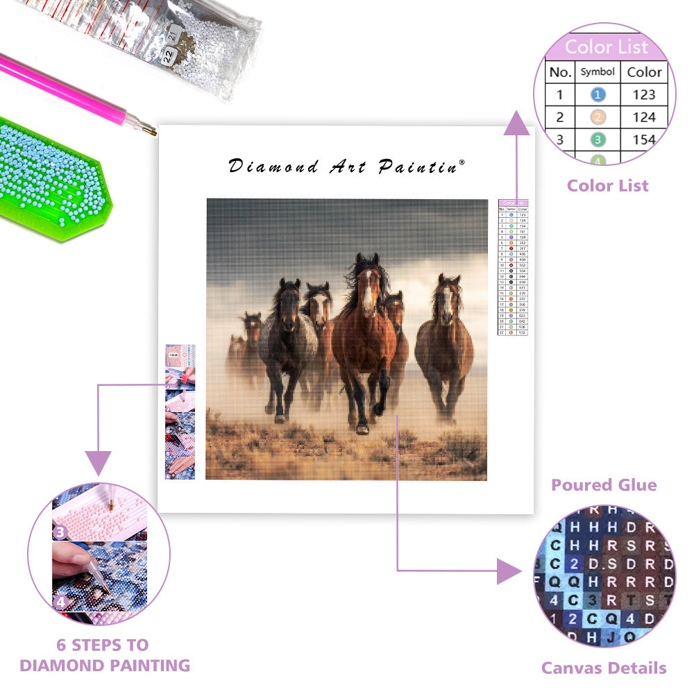 Vilda mustanger springer fritt - Diamantmålning