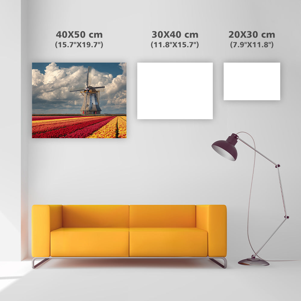 Väderkvarn i tulpanfält - Diamantmålning Målning