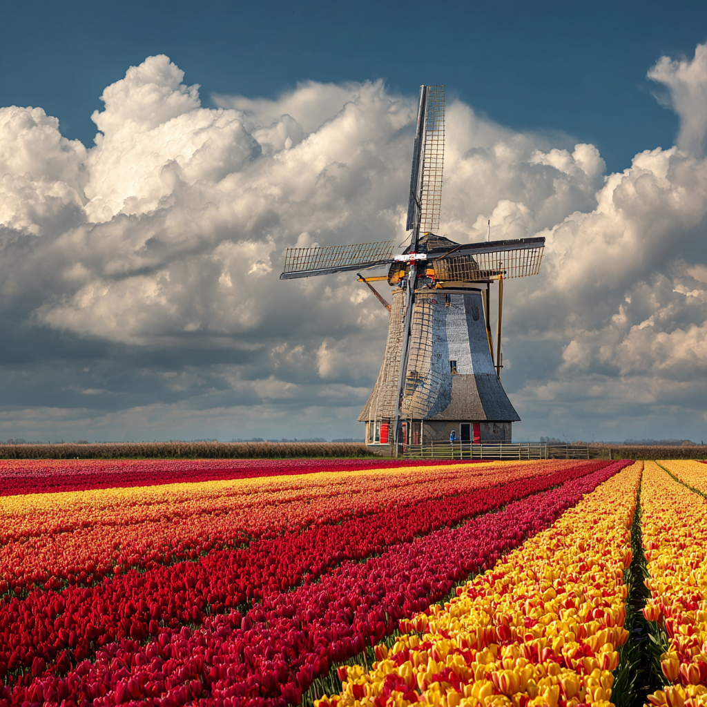 Väderkvarn i tulpanfält - Diamantmålning Målning