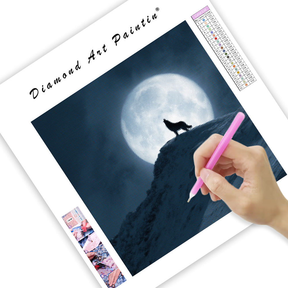 Varg som ylar vid fullmåne - Diamantmålning