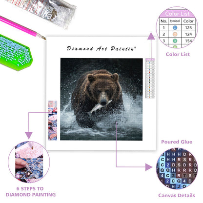Alaskabjörn som fångar lax - Diamantmålning