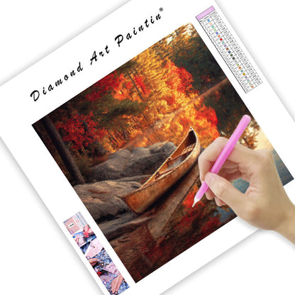 Höstkanot vid sjön - Diamantmålning