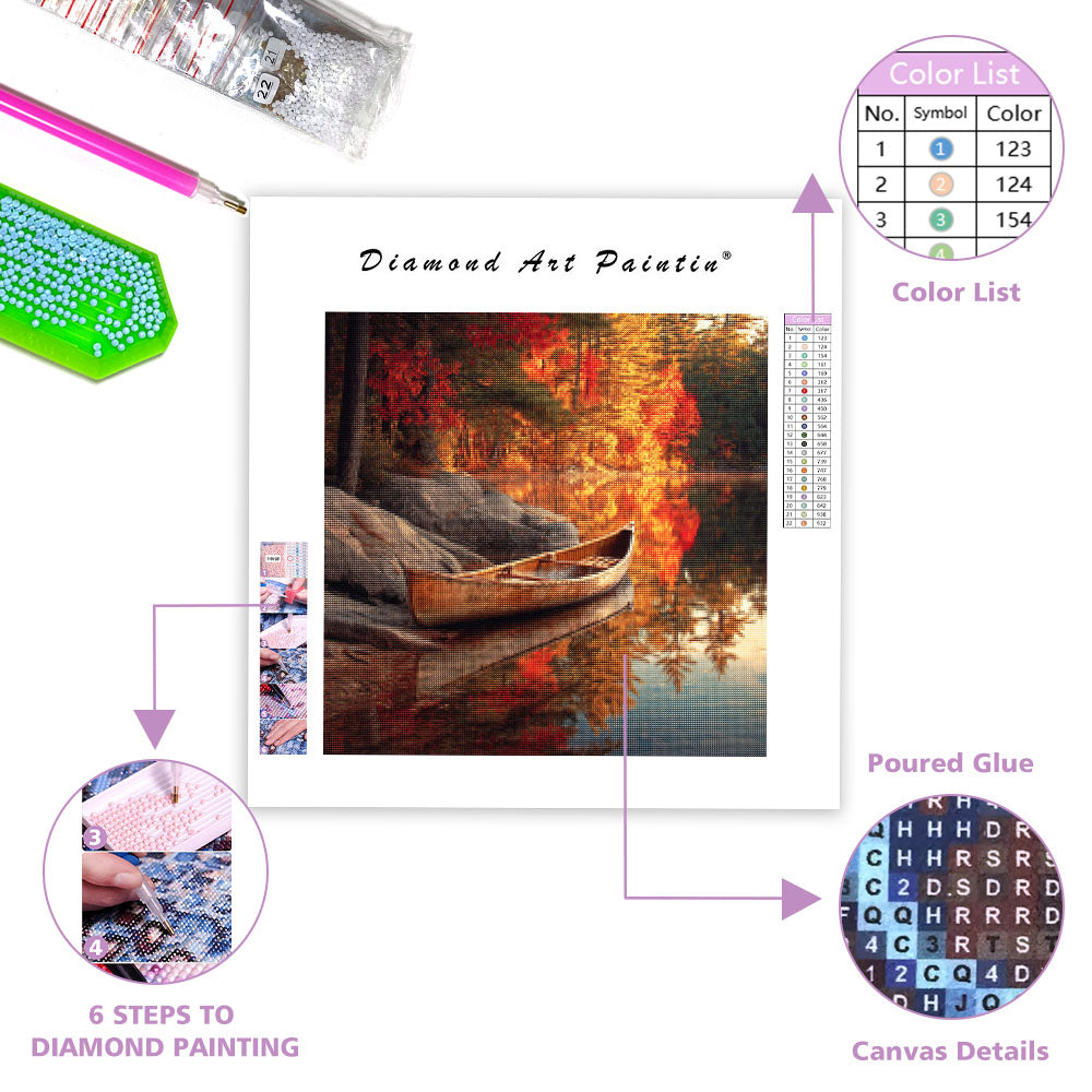 Höstkanot vid sjön - Diamantmålning