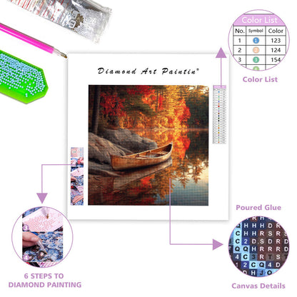 Höstkanot vid sjön - Diamantmålning